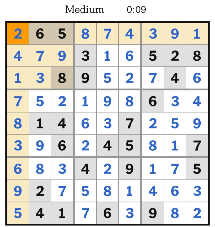 NYT Sudoku Medium Answers July 05, 2026
