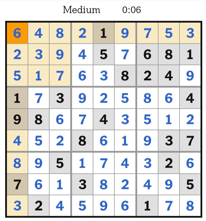 NYT Sudoku Medium Answers July 06, 2026