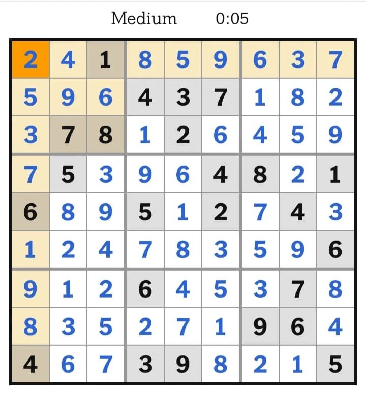 NYT Sudoku Medium Answers July 08, 2026