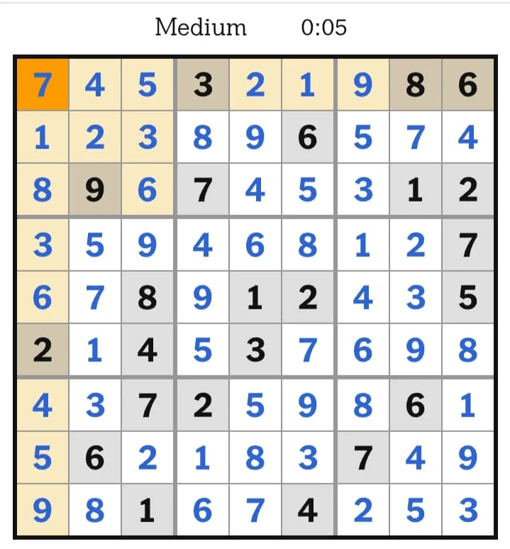 NYT Sudoku Medium Answers July 12, 2026