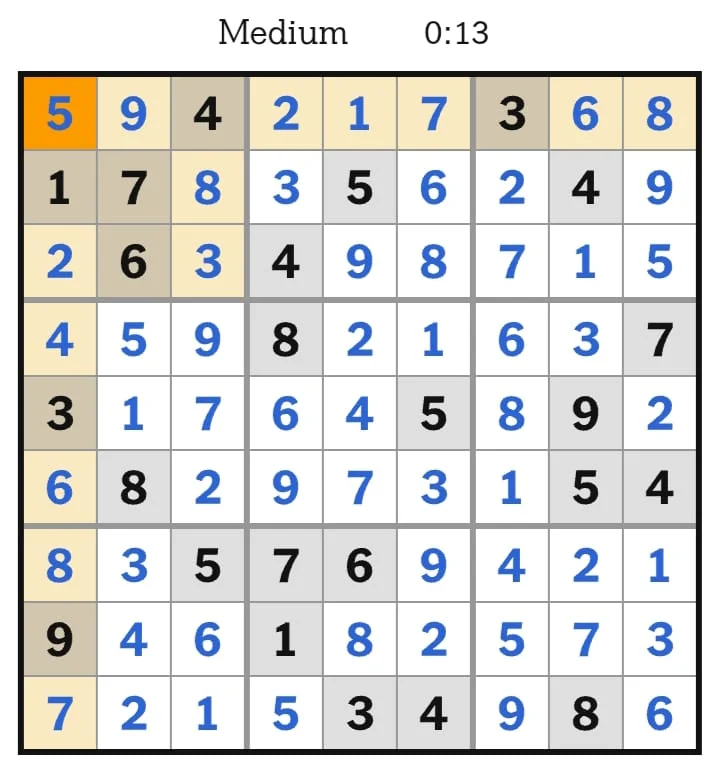 NYT Sudoku Medium Answers July 16, 2026