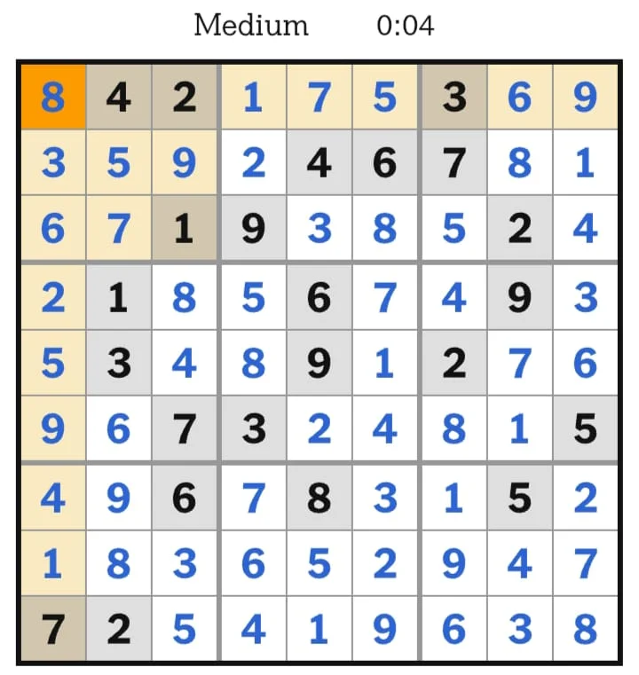 NYT Sudoku Medium Answers July 17, 2026