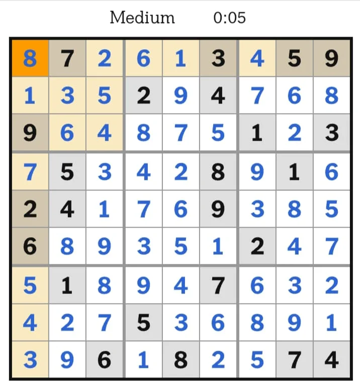 NYT Sudoku Medium Answers July 22, 2026