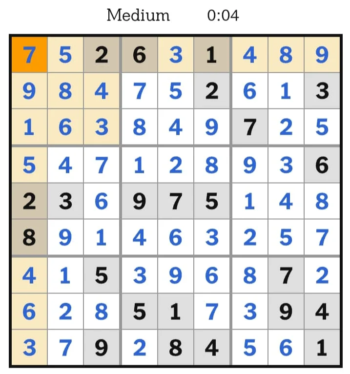 NYT Sudoku Medium Answers July 23, 2026