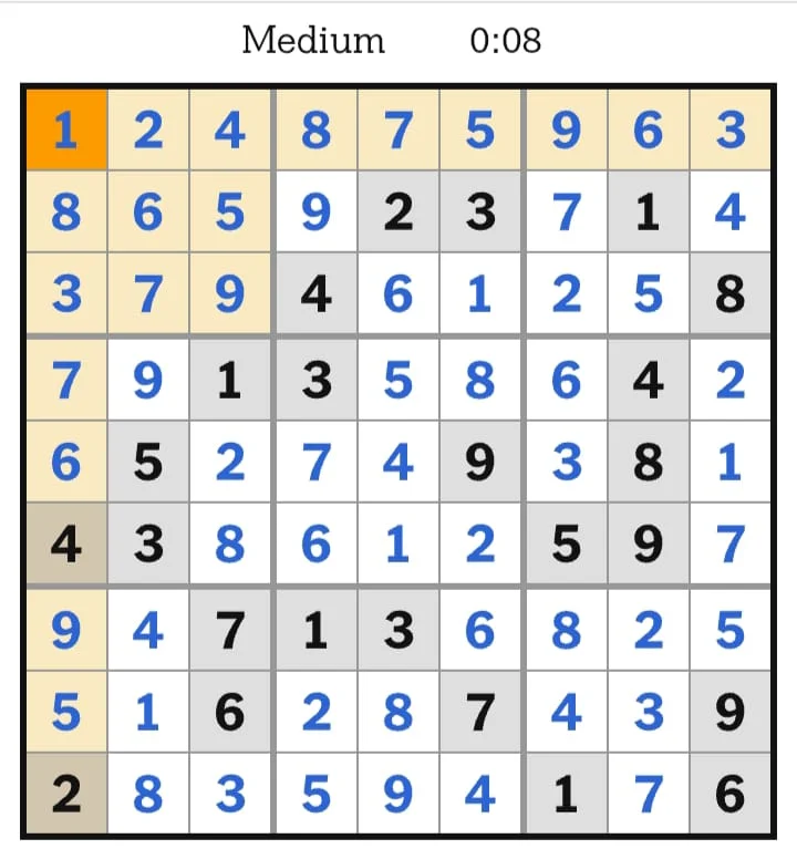 NYT Sudoku Medium Answers July 24, 2026