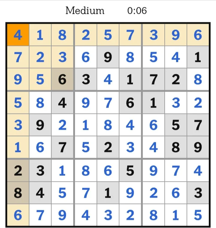 NYT Sudoku Medium Answers July 27, 2026