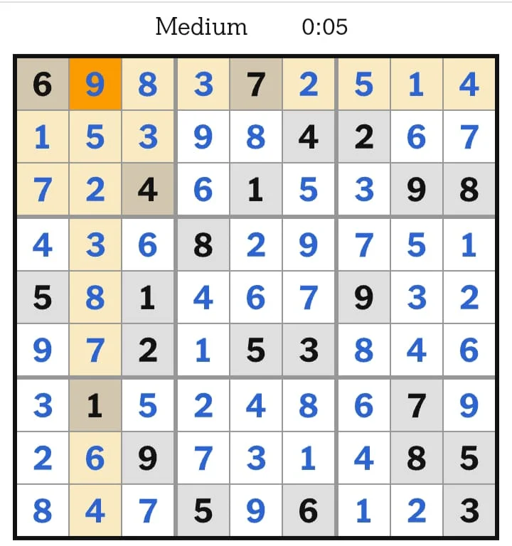NYT Sudoku Medium Answers July 30, 2026