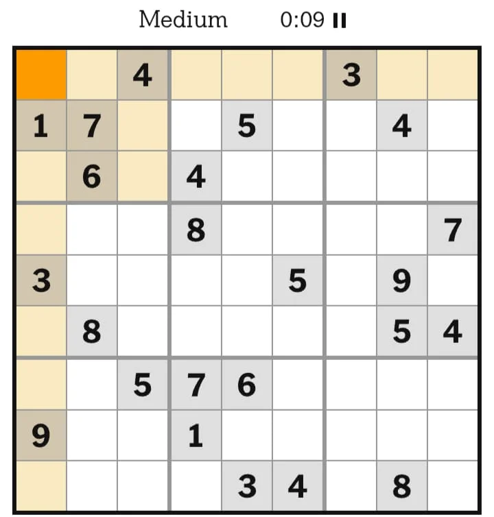 NYT Sudoku Medium July 16, 2026