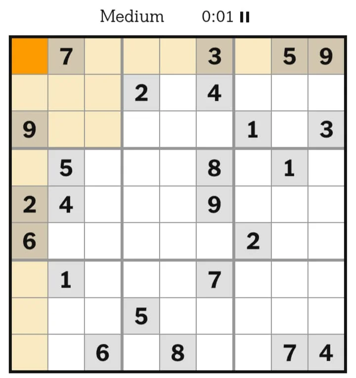 NYT Sudoku Medium July 22, 2026