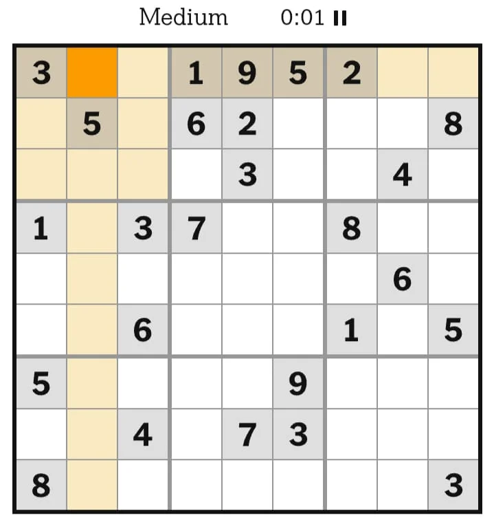 NYT Sudoku Medium July 25, 2026