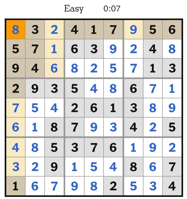 NYT Sudoku Easy Answers August 07, 2026