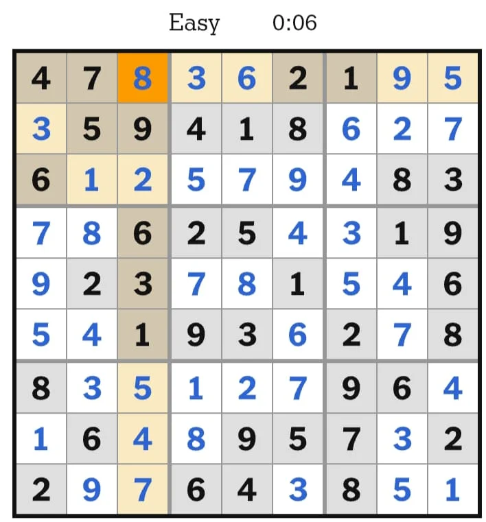NYT Sudoku Easy Answers August 08, 2026