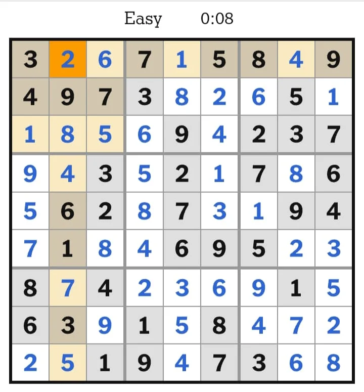 NYT Sudoku Easy Answers August 09, 2026