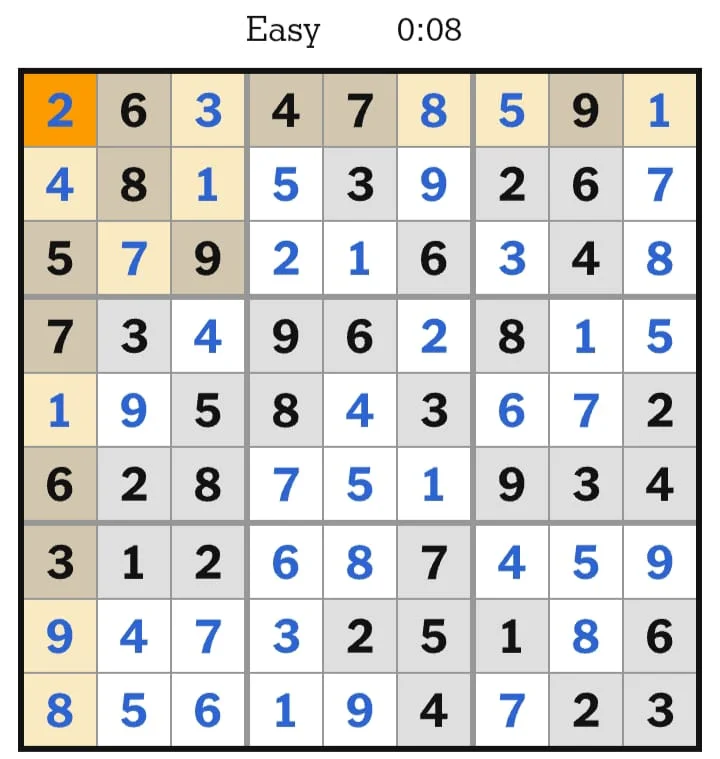 NYT Sudoku Easy Answers August 10, 2026