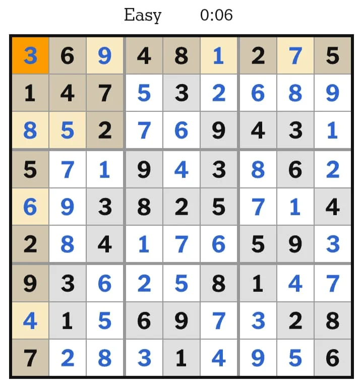 NYT Sudoku Easy Answers August 12, 2026