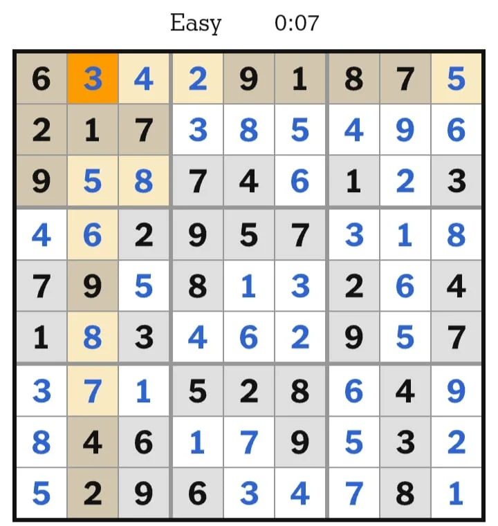 NYT Sudoku Easy Answers August 14, 2026