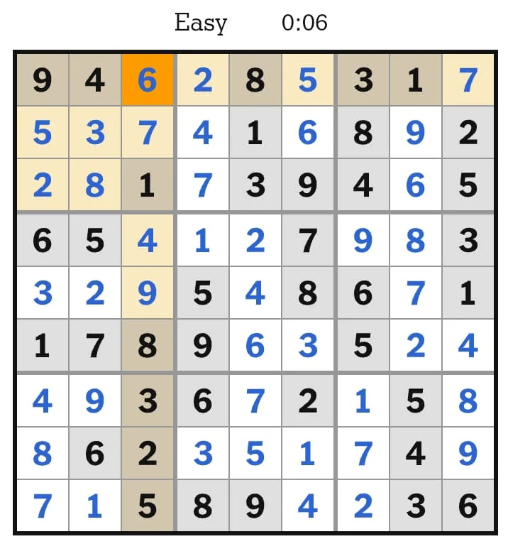 NYT Sudoku Easy Answers August 15, 2026