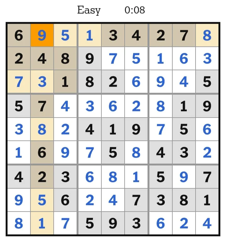 NYT Sudoku Easy Answers August 16, 2026