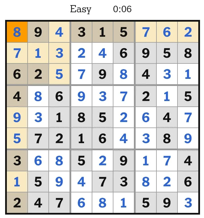 NYT Sudoku Easy Answers August 17, 2026