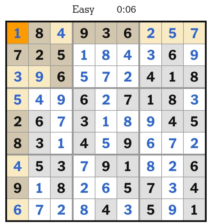 NYT Sudoku Easy Answers August 18, 2026