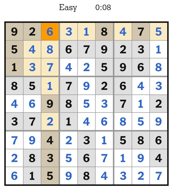 NYT Sudoku Easy Answers August 23, 2026