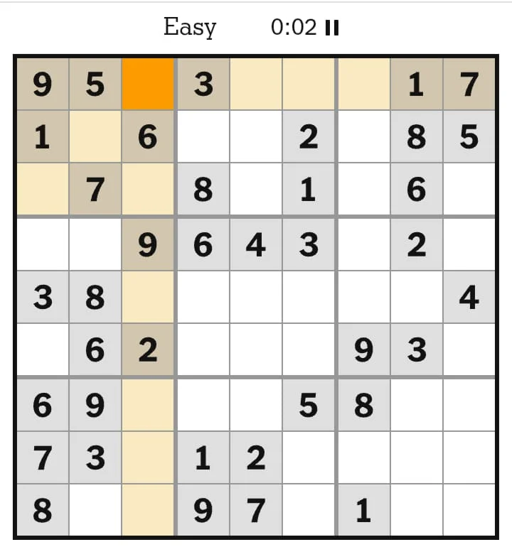 NYT Sudoku Easy August 02, 2026