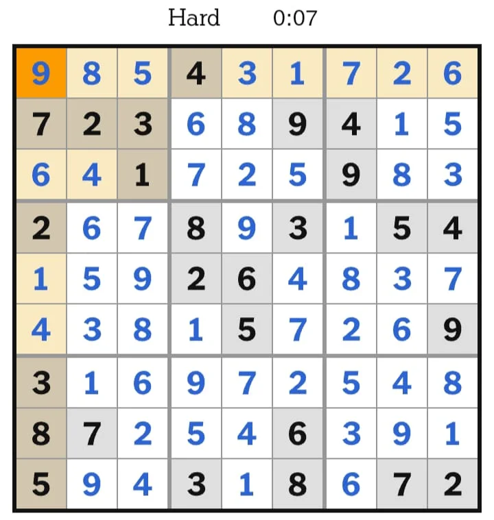 NYT Sudoku Hard Answers August 03, 2026