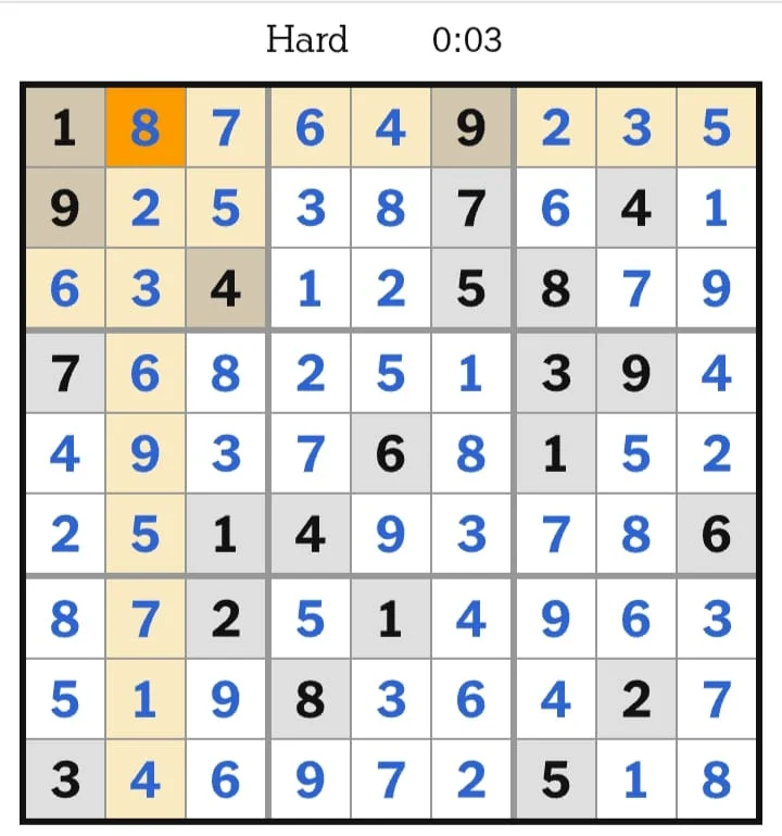 NYT Sudoku Hard Answers August 06, 2026