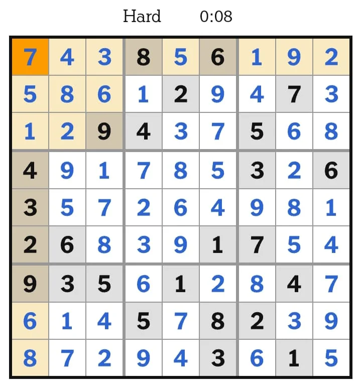 NYT Sudoku Hard Answers August 10, 2026