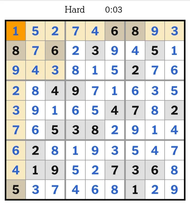 NYT Sudoku Hard Answers August 12, 2026