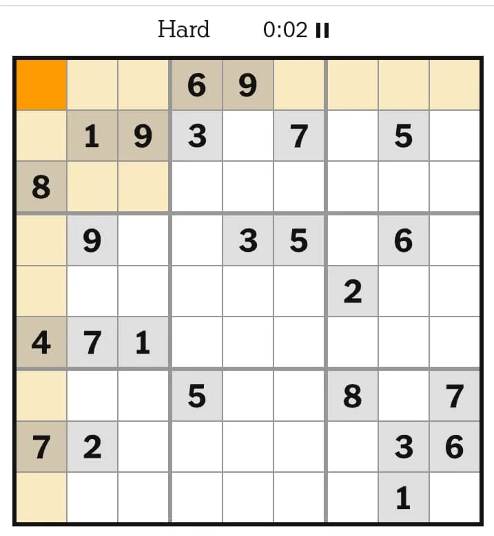 NYT Sudoku Hard August 09, 2026