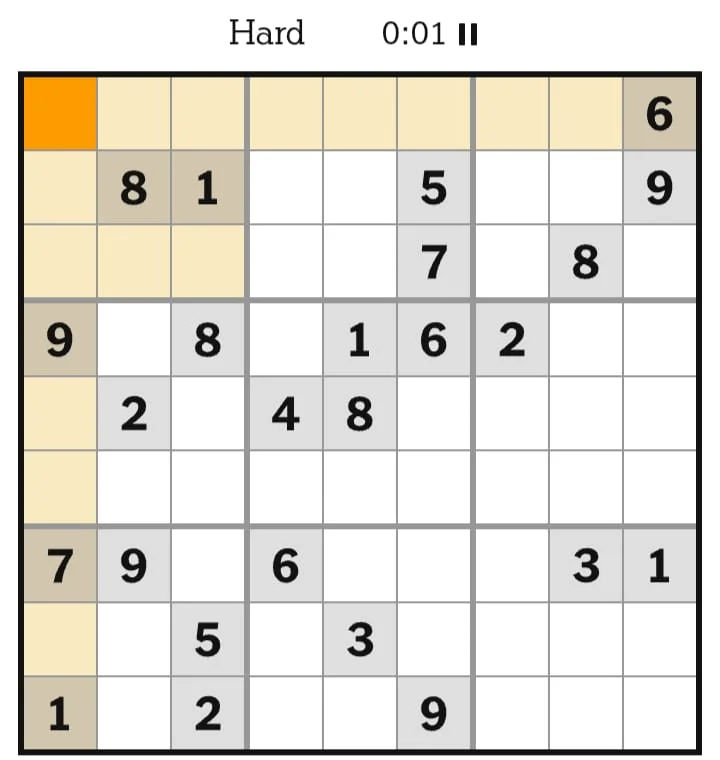 NYT Sudoku Hard August 16, 2026