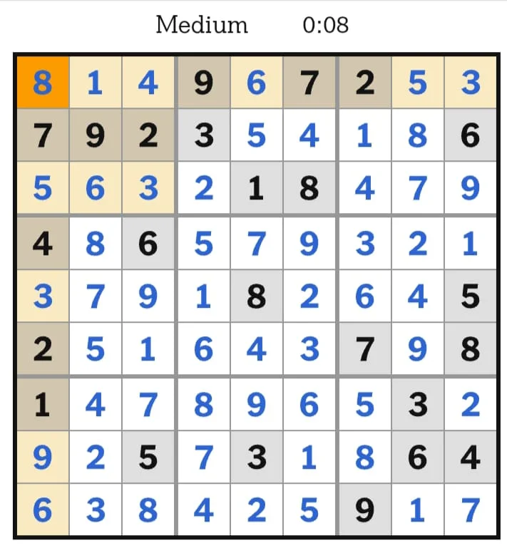 NYT Sudoku Medium Answers August 03, 2026