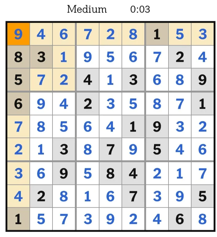NYT Sudoku Medium Answers August 04, 2026