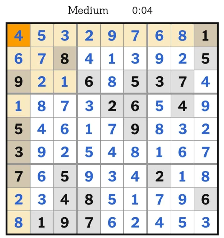 NYT Sudoku Medium Answers August 05, 2026