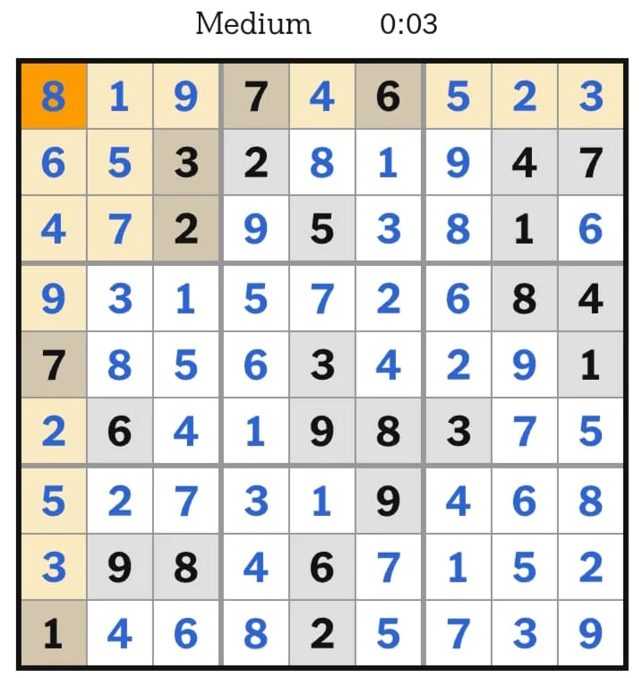 NYT Sudoku Medium Answers August 06, 2026