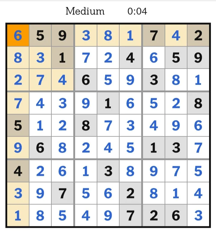 NYT Sudoku Medium Answers August 07, 2026
