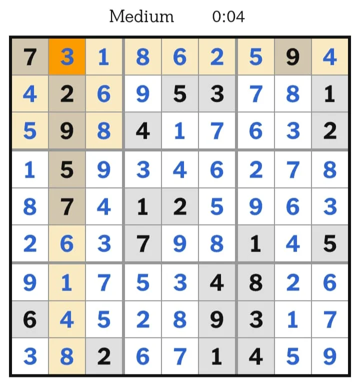 NYT Sudoku Medium Answers August 08, 2026