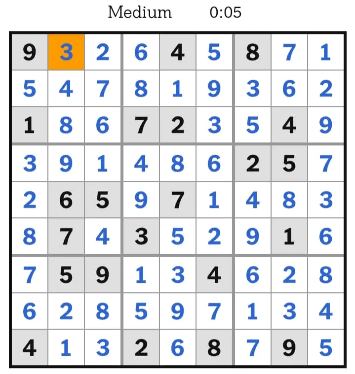 NYT Sudoku Medium Answers August 09, 2026