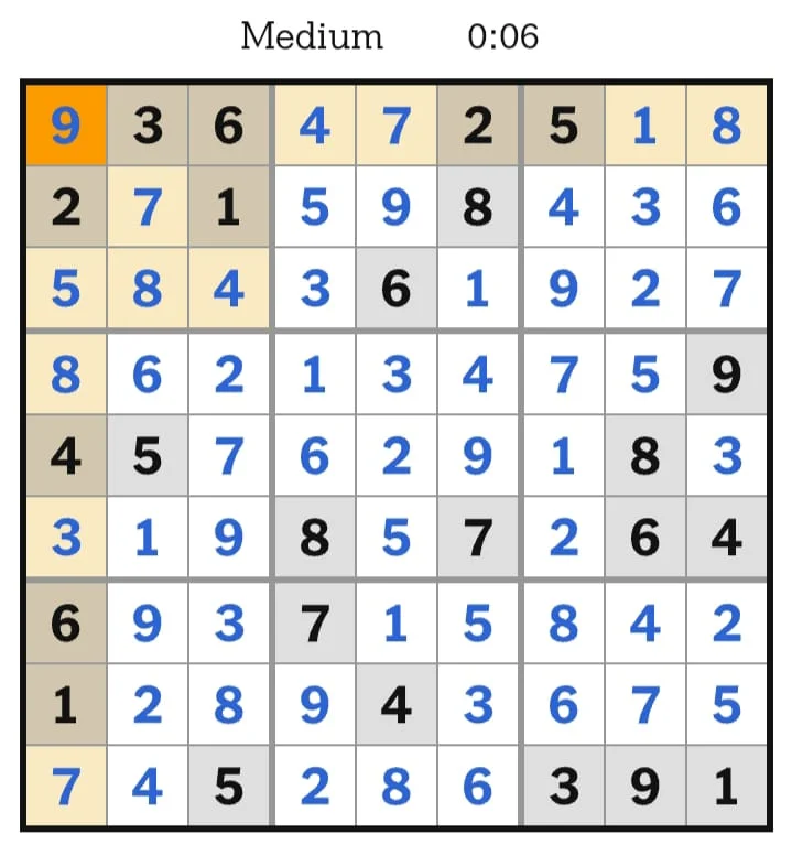 NYT Sudoku Medium Answers August 12, 2026