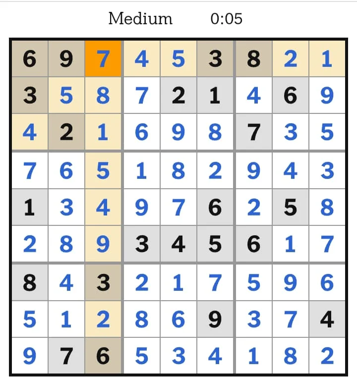 NYT Sudoku Medium Answers August 13, 2026