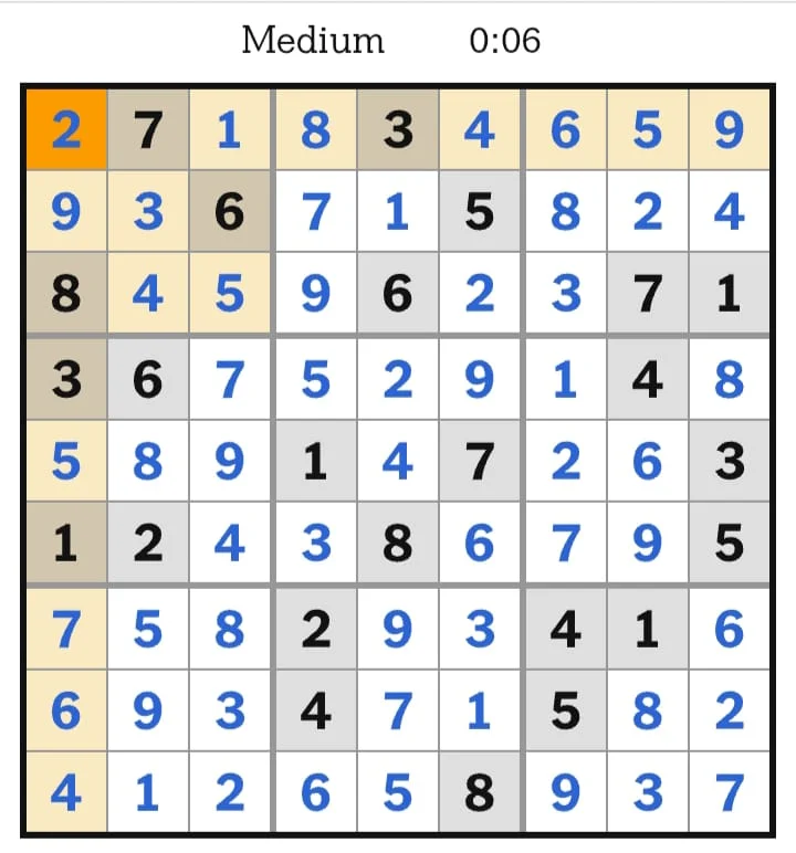 NYT Sudoku Medium Answers August 14, 2026