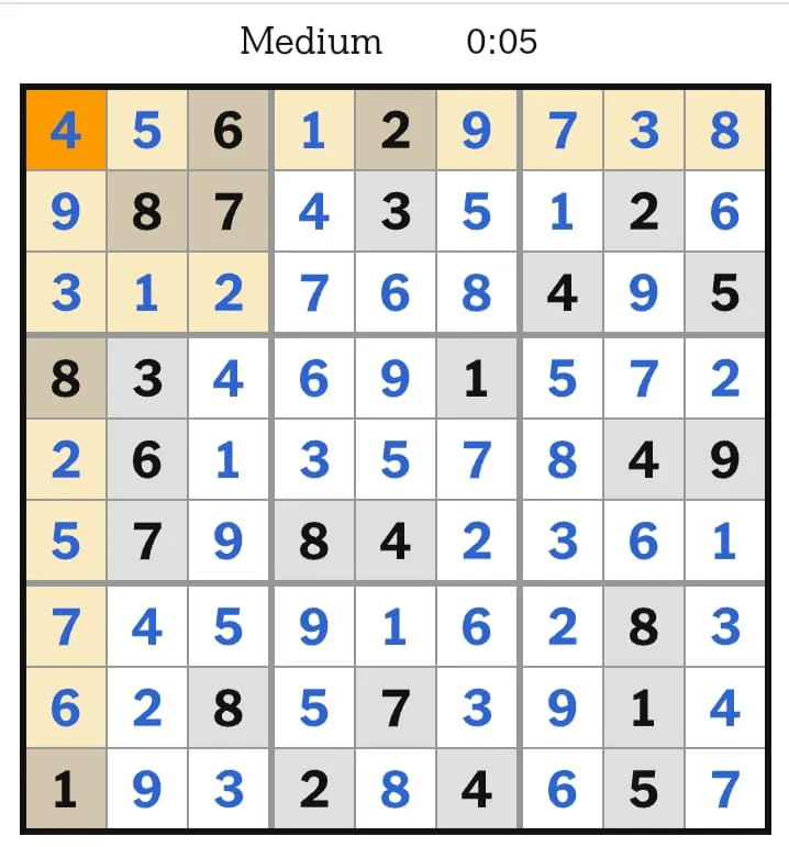 NYT Sudoku Medium Answers August 15, 2026