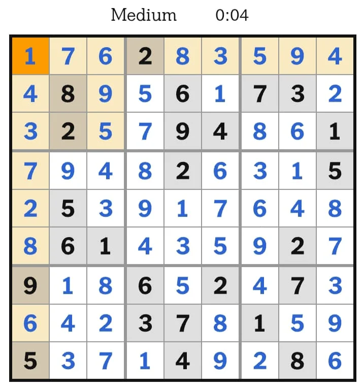 NYT Sudoku Medium August 16, 2026