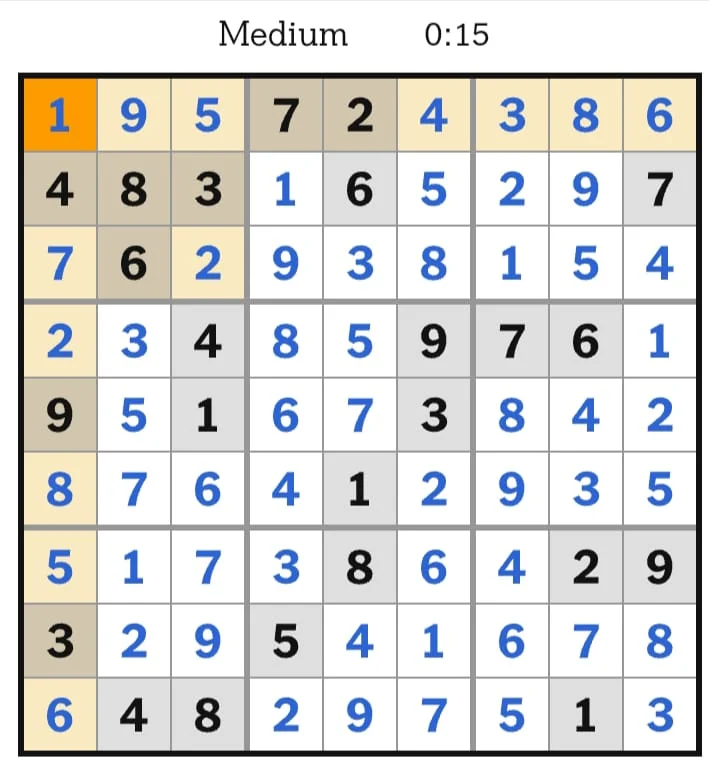 NYT Sudoku Medium Answers August 17, 2026