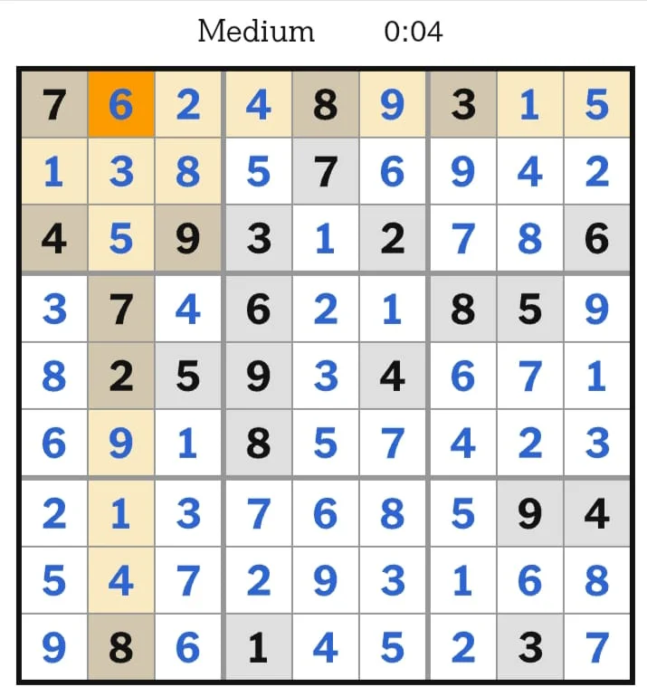 NYT Sudoku Medium Answers August 18, 2026