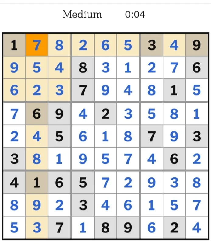 NYT Sudoku Medium Answers August 20, 2026