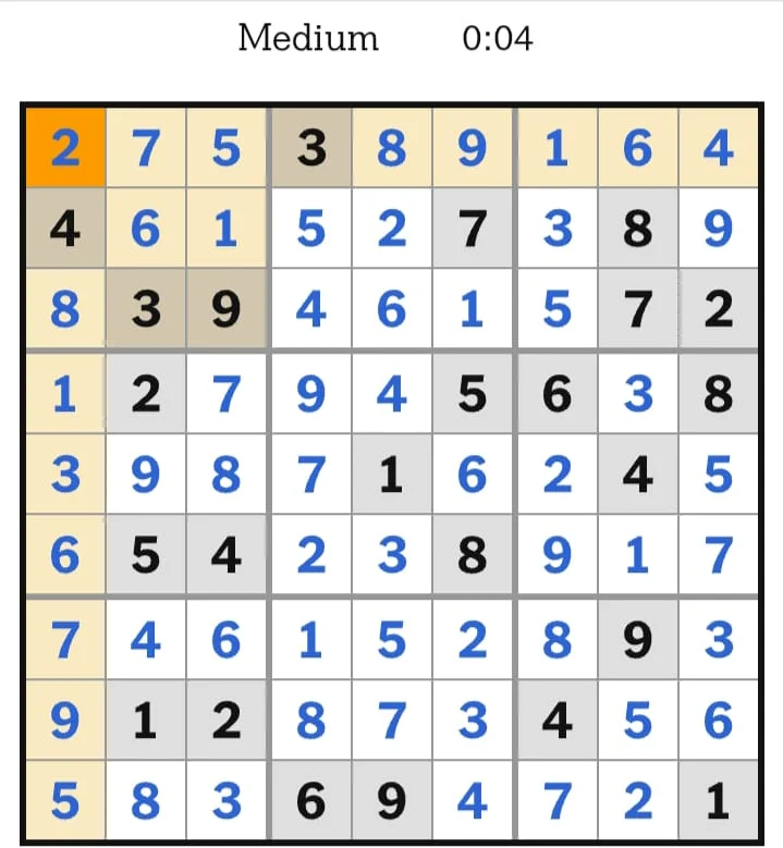 NYT Sudoku Medium Answers August 21, 2026