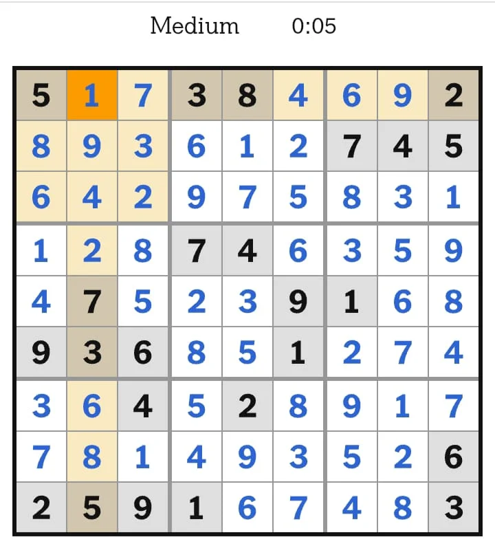 NYT Sudoku Medium Answers August 22, 2026