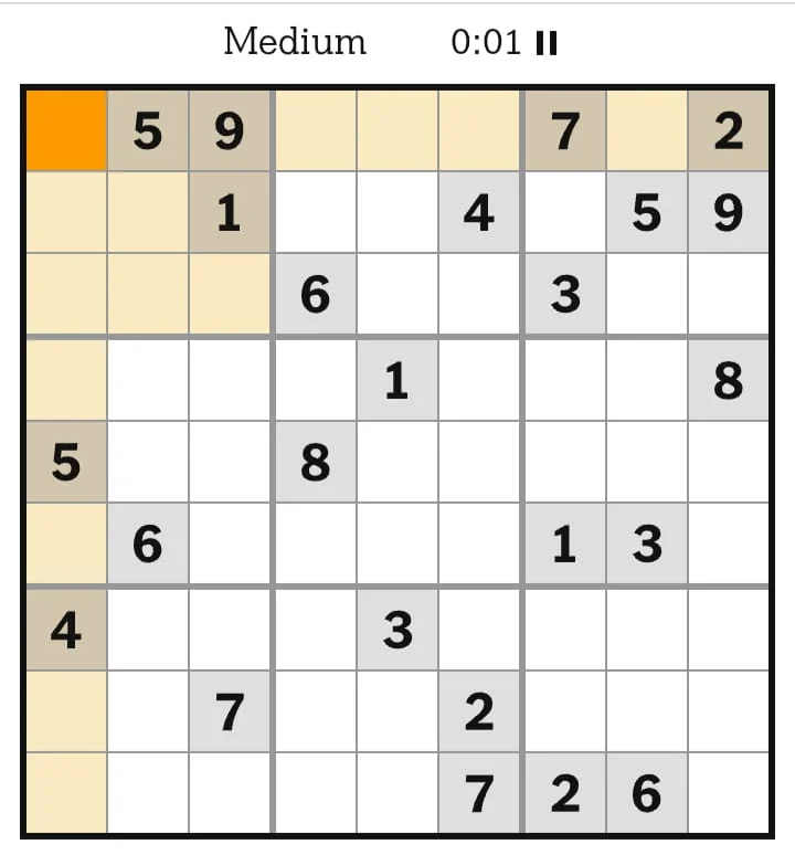 NYT Sudoku Medium August 07, 2026